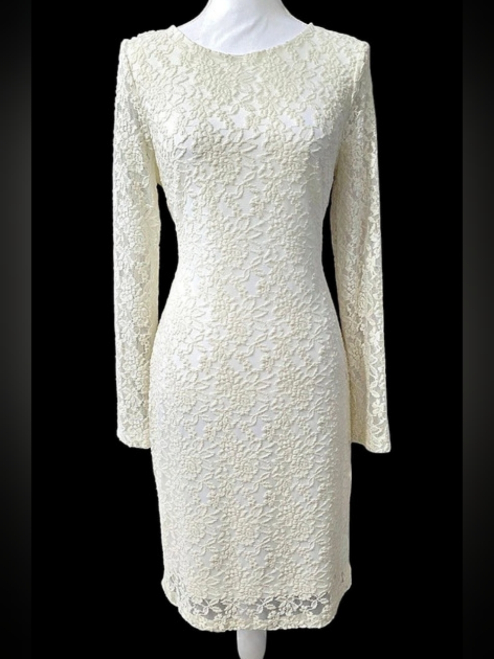 Badgley Mischka Floral Lace Midi Dress in Cream/ Beige NWT